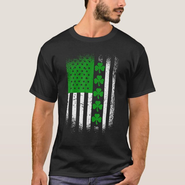 Irish American Flag Lucky Shamrock St Patrick's Da T-Shirt (Front)