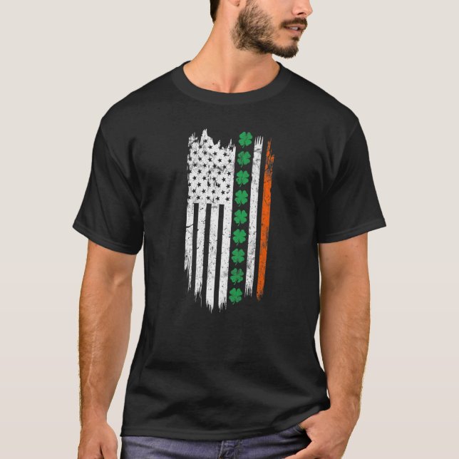 Irish American flag Patrick's day Ireland Shamrock T-Shirt (Front)