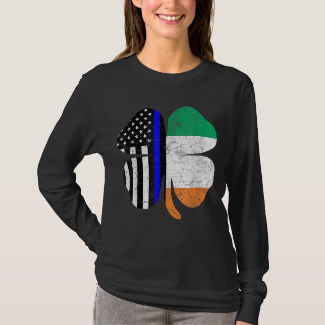 Irish American Flag Police Officer St. Patrick's D T-Shirt (Front)