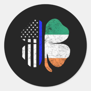 Irish American Flag Police Officer St Patricks Day Classic Round Sticker