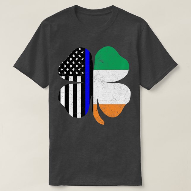 Irish American Flag Police Officer St Patricks Day T-Shirt (Design Front)
