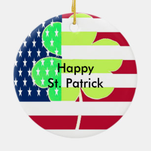 Irish American Flag Shamrock Clover St. Patrick Ceramic Ornament