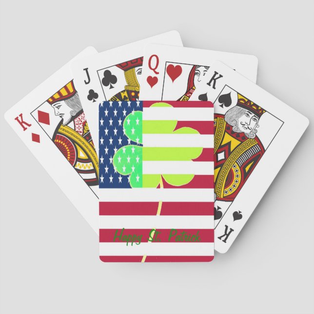 Irish American Flag Shamrock Clover St. Patrick Poker Cards (Back)