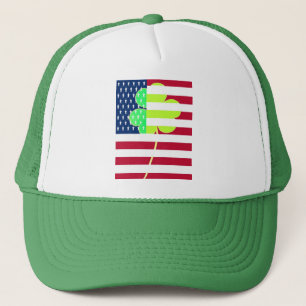 Irish American Flag Shamrock Clover St. Patrick Trucker Hat