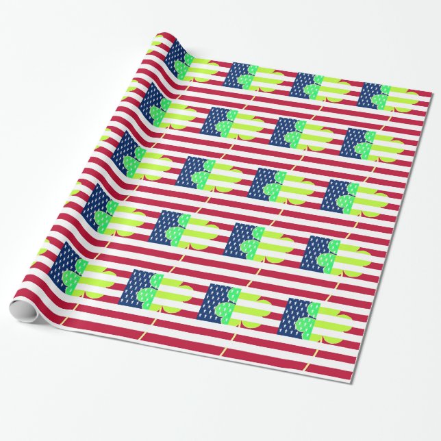 Irish American Flag Shamrock Clover St. Patrick Wrapping Paper (Unrolled)