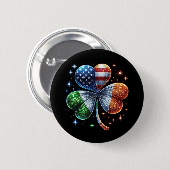 Irish American Flag ST PATRICKS DAY Button (Front & Back)