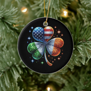 Irish American Flag ST PATRICKS DAY Ceramic Ornament