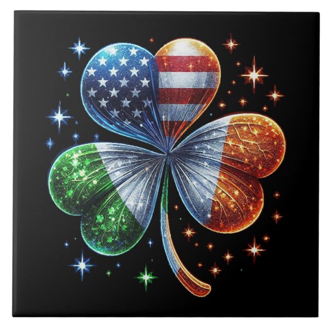 Irish American Flag ST PATRICKS DAY Ceramic Tile (Front)