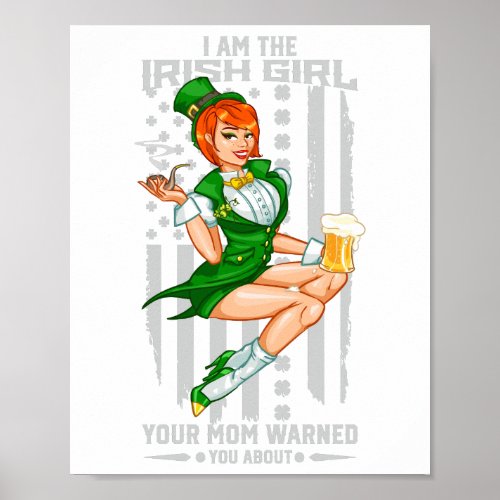Irish American Flag St Patricks Day Irish Girl Poster