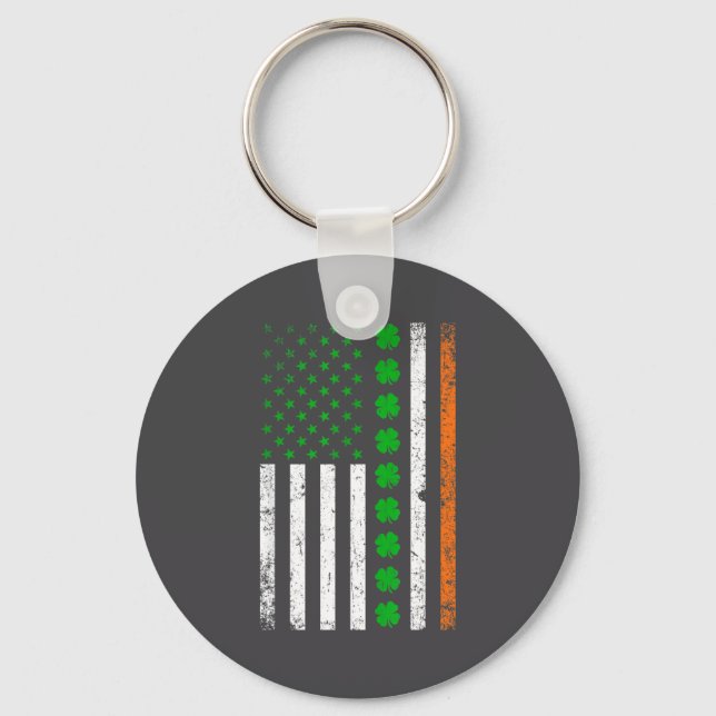 Irish American Flag St. Patrick's Day Shamrock  Keychain (Front)