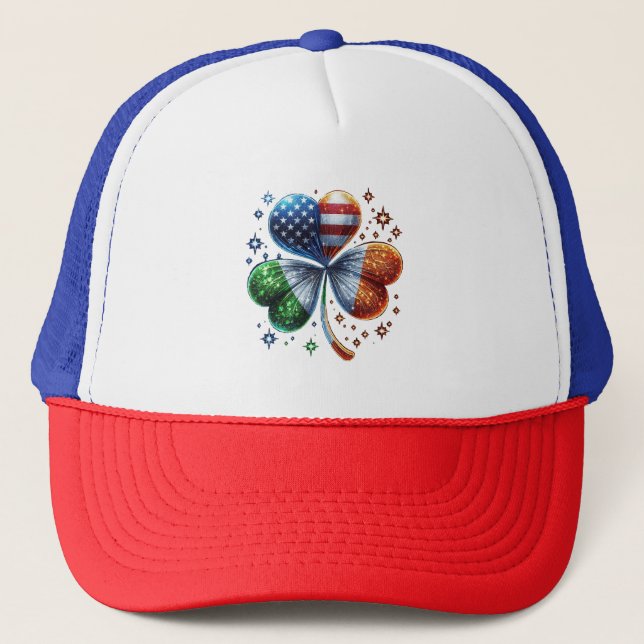 Irish American Flag  ST PATRICKS DAY Trucker Hat (Front)