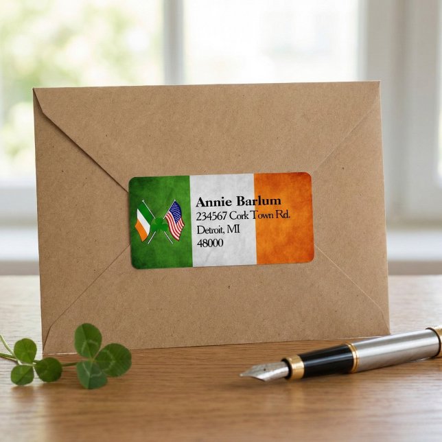 Irish American Flags Custom Mailing Stickers (Personalize your daily letters.)