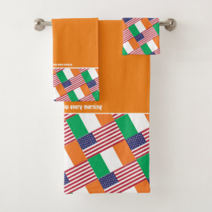 IRISH AMERICAN FLAGS Personalized Scripture ORANGE Bath Towel Set