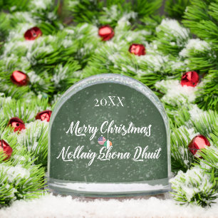 Irish American Merry Christmas Nollaig Shona Dhuit Snow Globe