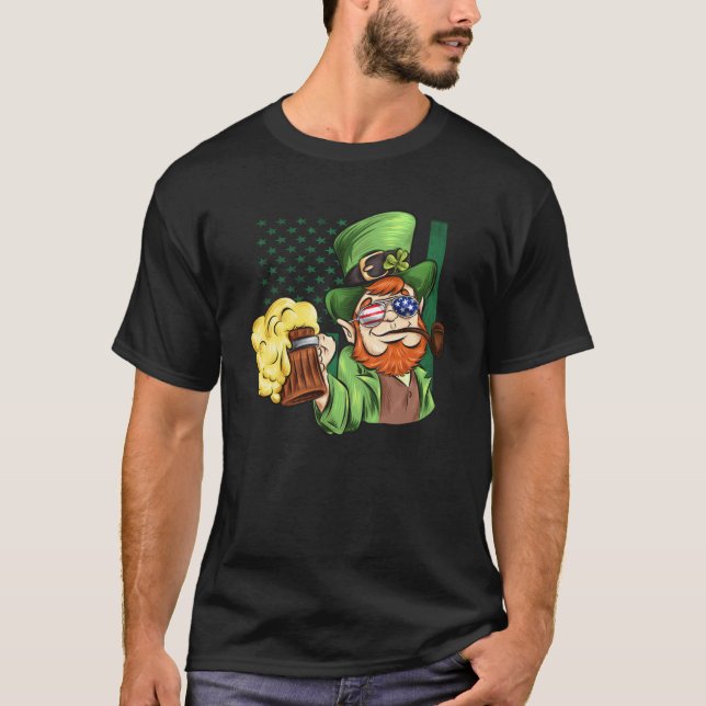 Irish American Patriotic Murica  leprechaun T-Shirt (Front)