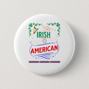 Irish American Shamrocks Harp Banner Fireworks Button