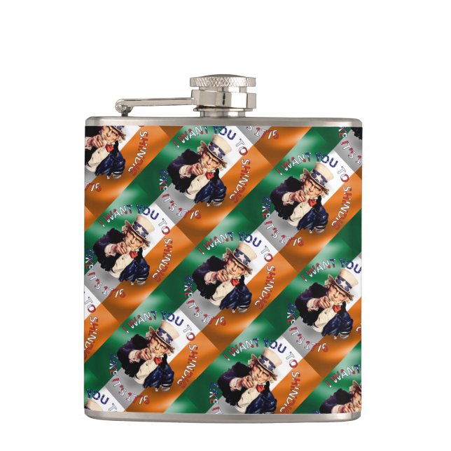 Irish American Uncle Sam Celebration Shindig Flask (Front)