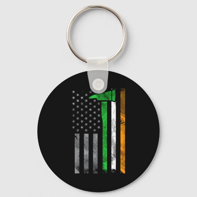 Irish American Us Flag Firefighter Axe Fire St Pat Keychain (Front)