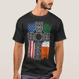 Irish American USA Flag Celtic Cross St Patrick's  T-Shirt