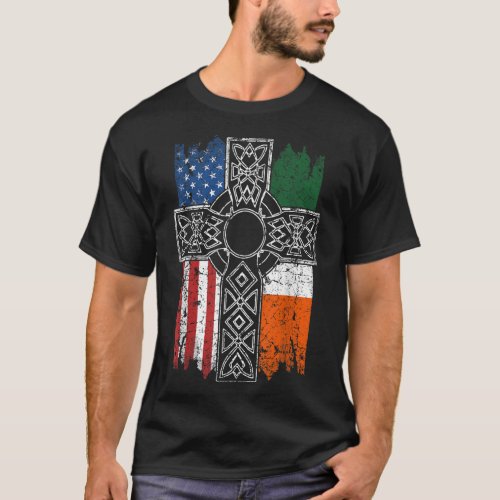Irish American USA Flag Celtic Cross St Patricks  T_Shirt
