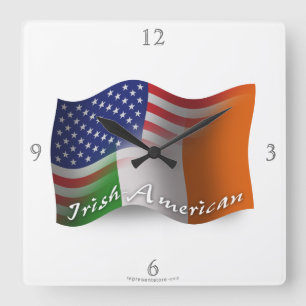 Irish-American Waving Flag Square Wall Clock