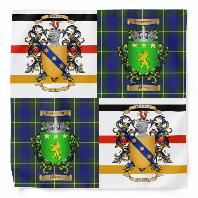 Irish and German "Moore" family crests Bandana (Front)