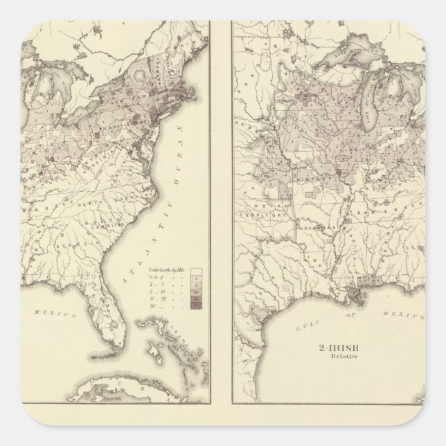 Irish and German Population 1870 Square Sticker (Front)