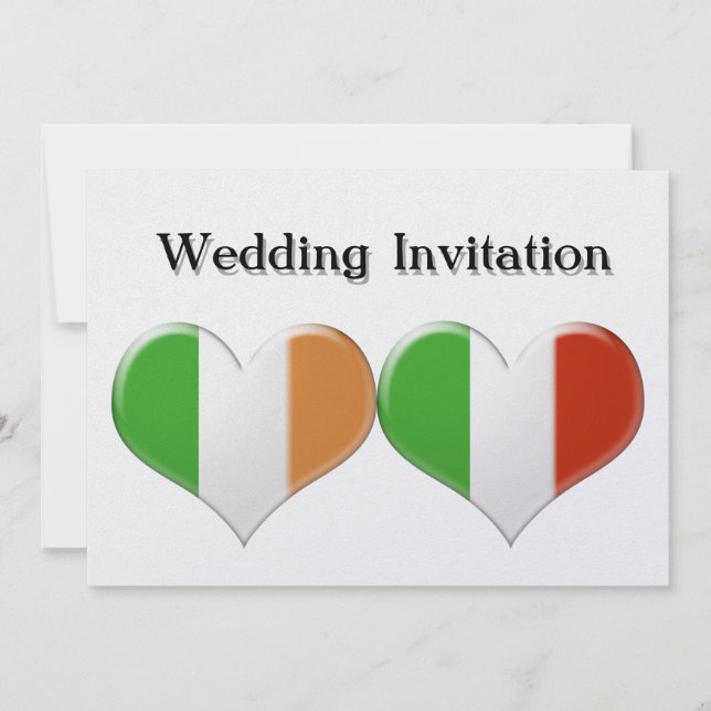 Irish and Italian Heart Flags Wedding Invitation (Front)