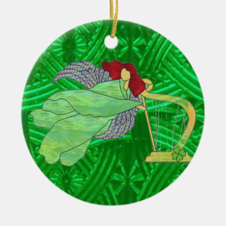 Irish Angel And Harp In Stained Glass Ceramic Ornament