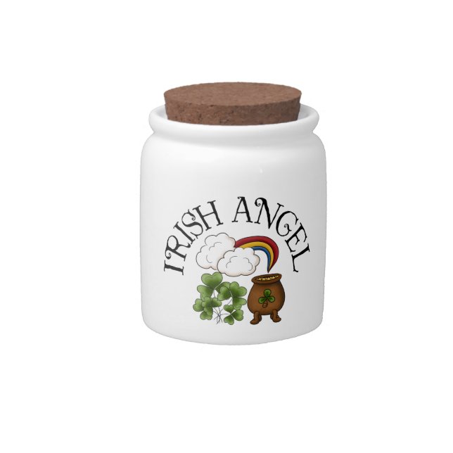 Irish Angel Shamrocks Pot Of Gold Candy Jar (Front)