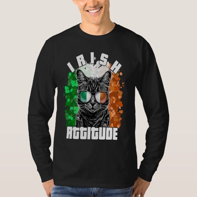 Irish Attitude  Cat Sunglasses Ireland Flag T-Shirt (Front)