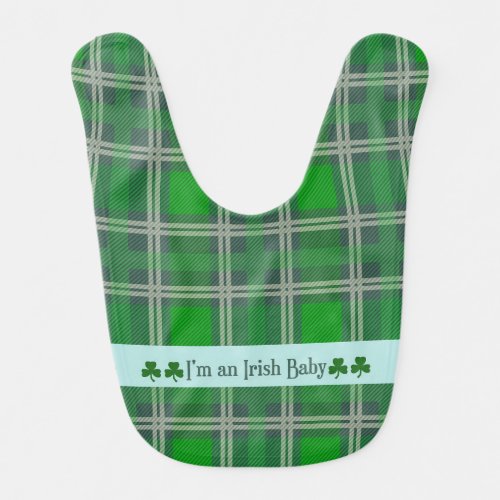 Irish Baby Bib in Green Plaid  Shamrocks