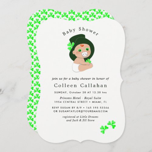 Irish Baby Leprechaun Lucky Shamrock Baby Shower Invitation