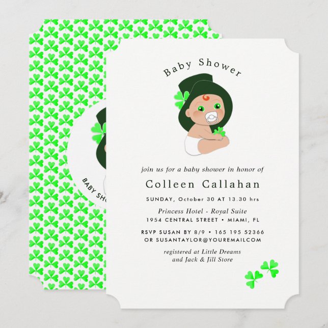 Irish Baby Leprechaun Lucky Shamrock Baby Shower Invitation (Front/Back)