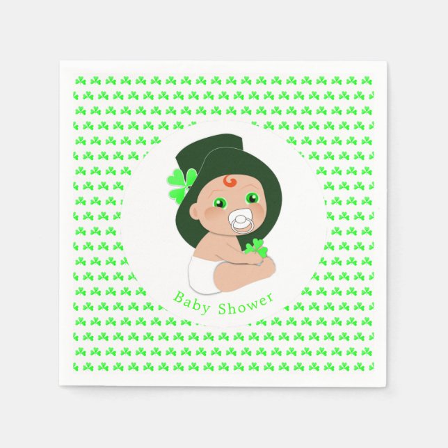 Irish Baby Leprechaun Lucky Shamrock Baby Shower Paper Napkins (Front)