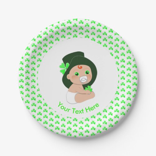 Irish Baby Leprechaun Lucky Shamrock Baby Shower Paper Plates