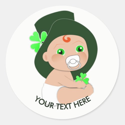 Irish Baby Leprechaun Lucky Shamrock Personalized Classic Round Sticker
