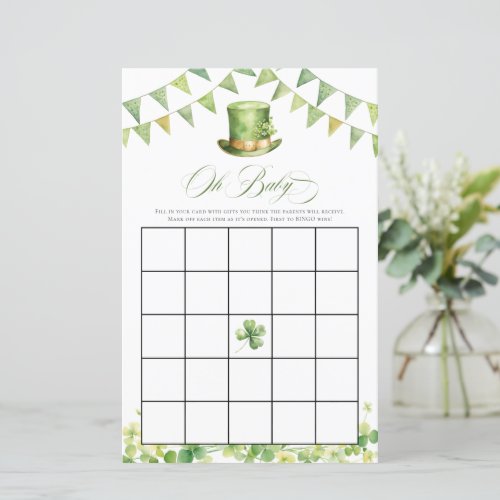 Irish Baby Shower Bingo Green Shamrock Card