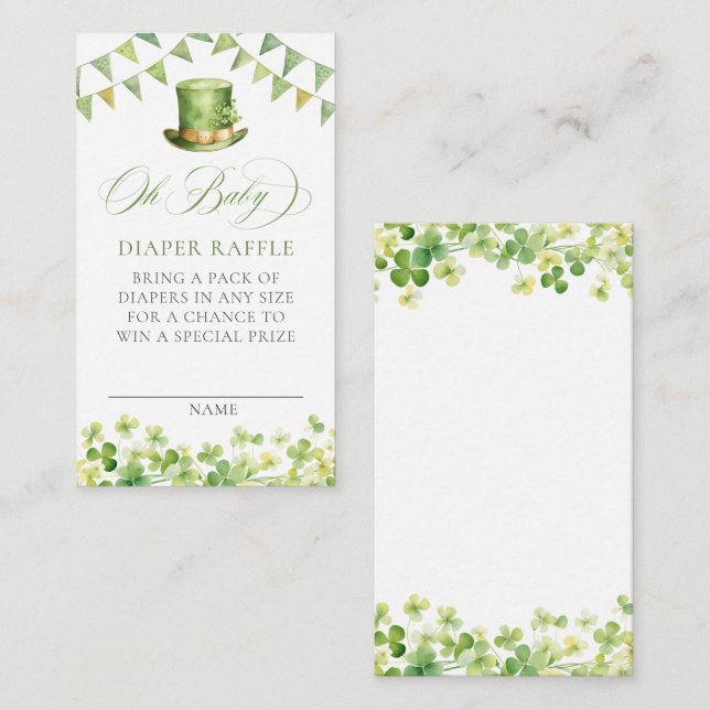 Irish Baby Shower Diaper Raffle Ticket St. Patrick Enclosure Card (Front/Back)