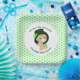 Irish Baby Shower Leprechaun Lucky Shamrock Paper Plates