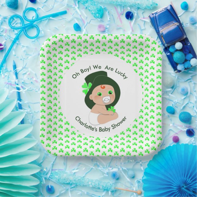Irish Baby Shower Leprechaun Lucky Shamrock Paper Plates (Party)