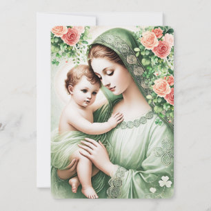 Irish Baptism Mary Jesus Shamrocks Invitation