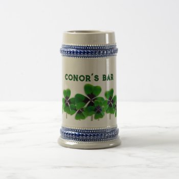 Irish Bar Four-leaf Clover Personalized Beer Stein by pamdicar at Zazzle