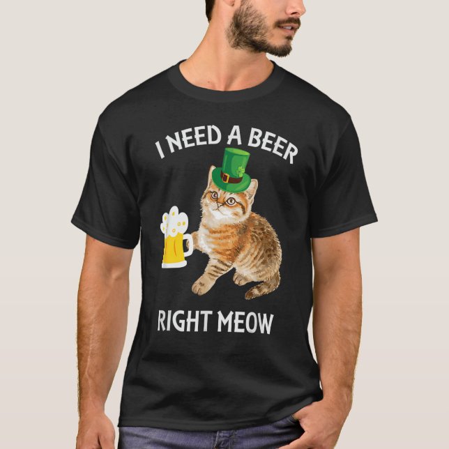 Irish Beer Cat TShirt St Patricks Day Drinking (Front)