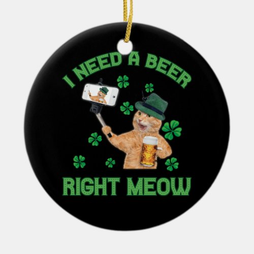 Irish Beer Cat TShirt St Patricks Day Drinking Ceramic Ornament