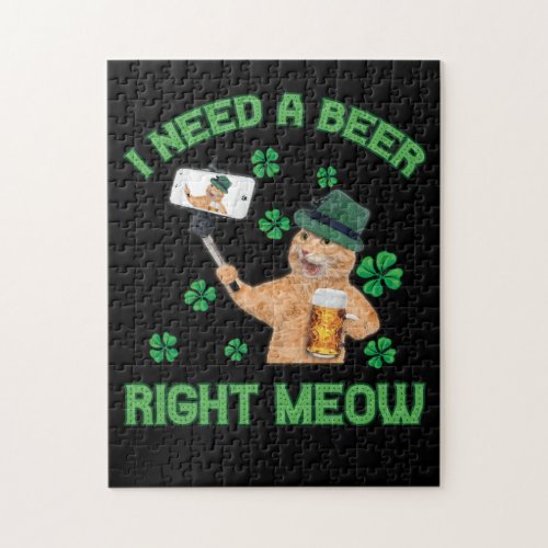 Irish Beer Cat TShirt St Patricks Day Drinking Jigsaw Puzzle