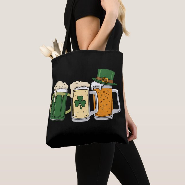 Irish Beer Ireland Flag St Patrick's Day Shamrock Tote Bag (Close Up)