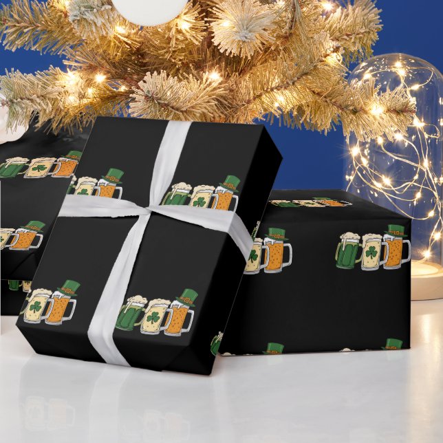 Irish Beer Ireland Flag St Patrick's Day Shamrock Wrapping Paper (Holidays)