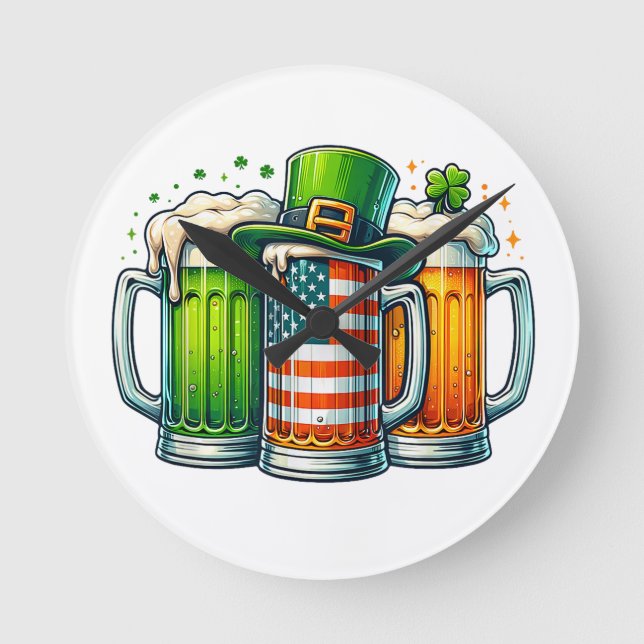 Irish Beer Ireland St Patricks Day Drinking Party Round Clock (Front)