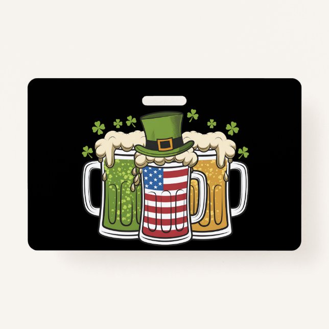 Irish Beer Ireland USA American Flag St Patrick's  Badge (Front)